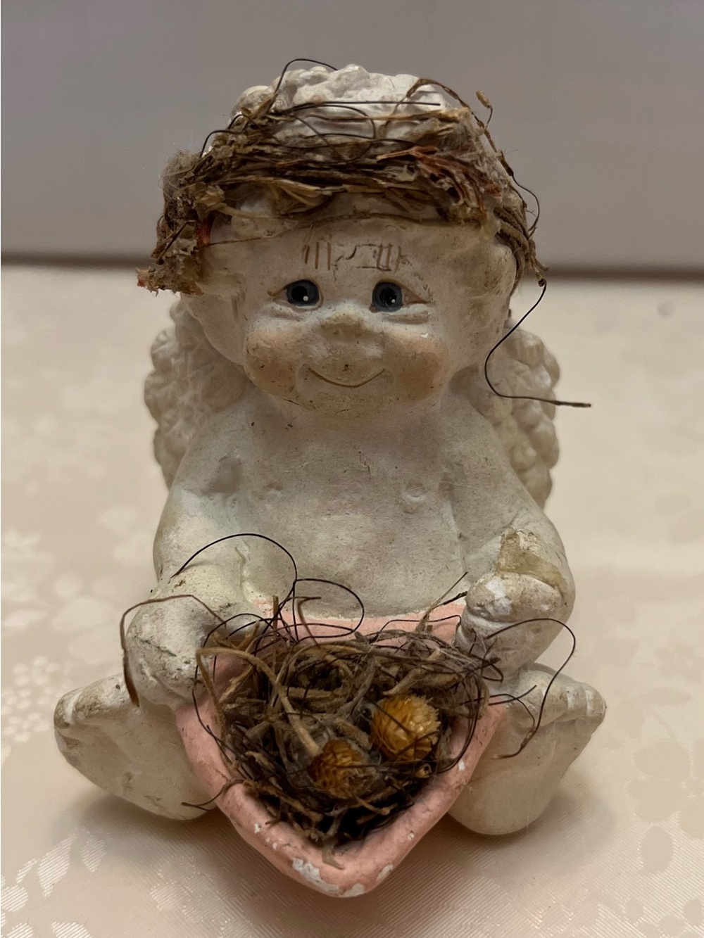 Dreamsicle Cherubic Garden Angel Figurine in Cream and Pink